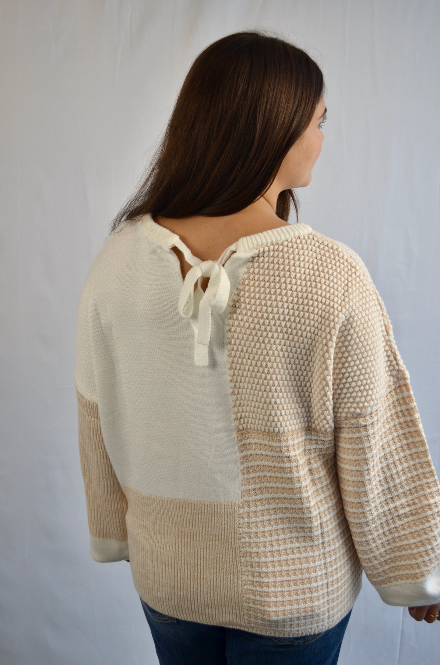 Janell Patchwork Tie Back Oversized Sweater