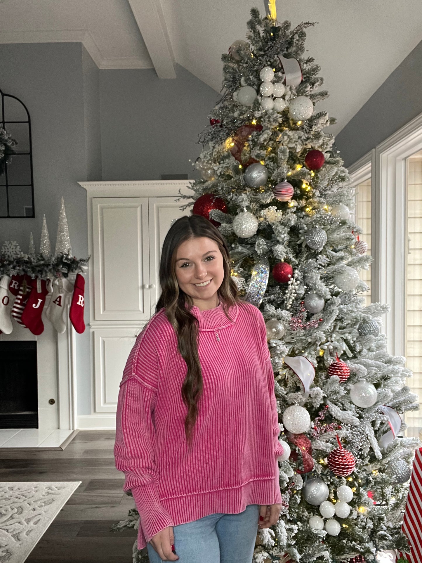 Pink Mineral Washed Side Slit Oversized Sweater