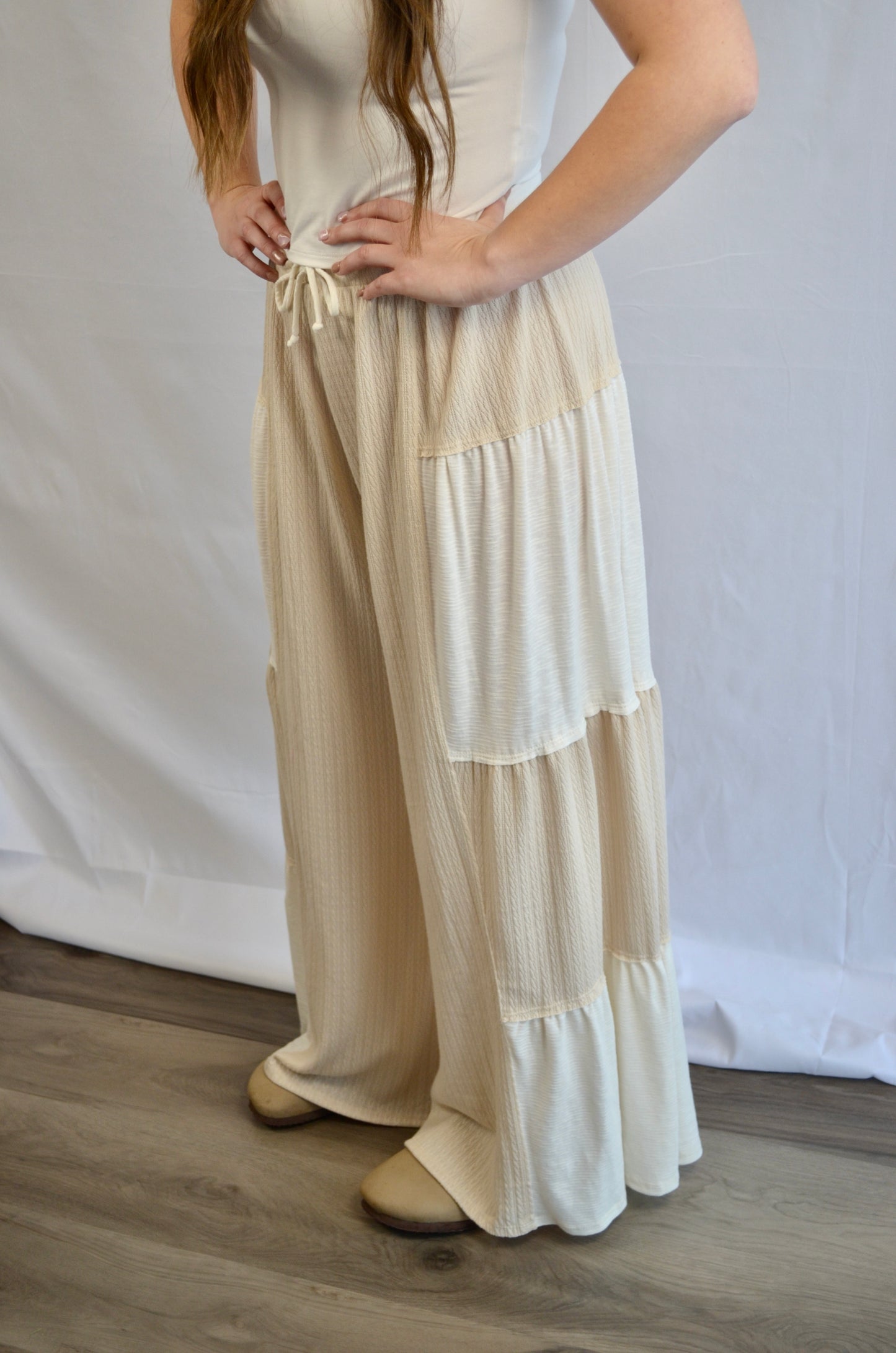 Side Color-Block And Shirred Detail Drawcord Pants