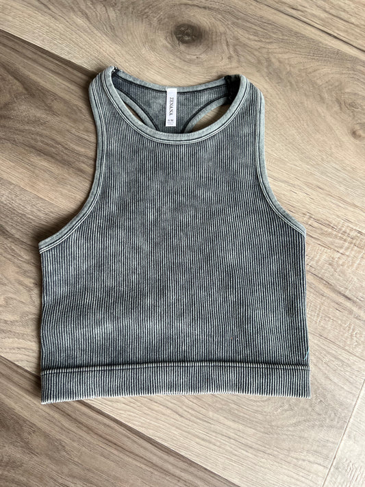 WASHED RIBBED SEAMLESS CROPPED TANK TOP