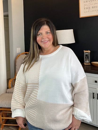 Janell Patchwork Tie Back Oversized Sweater